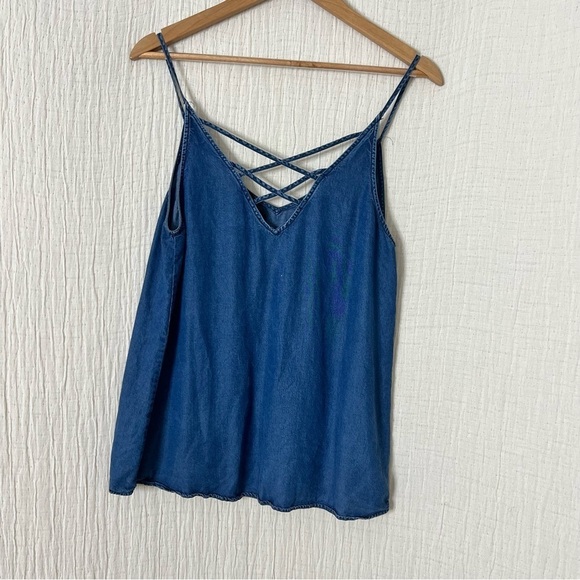 Mustard Seed tencel Denim Crossback Tank top size M chambray - Picture 2 of 5